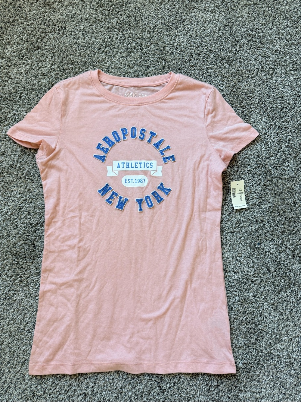 Aeropostale Pink Short-Sleeve Tee with Blue & White Athletics Graphic